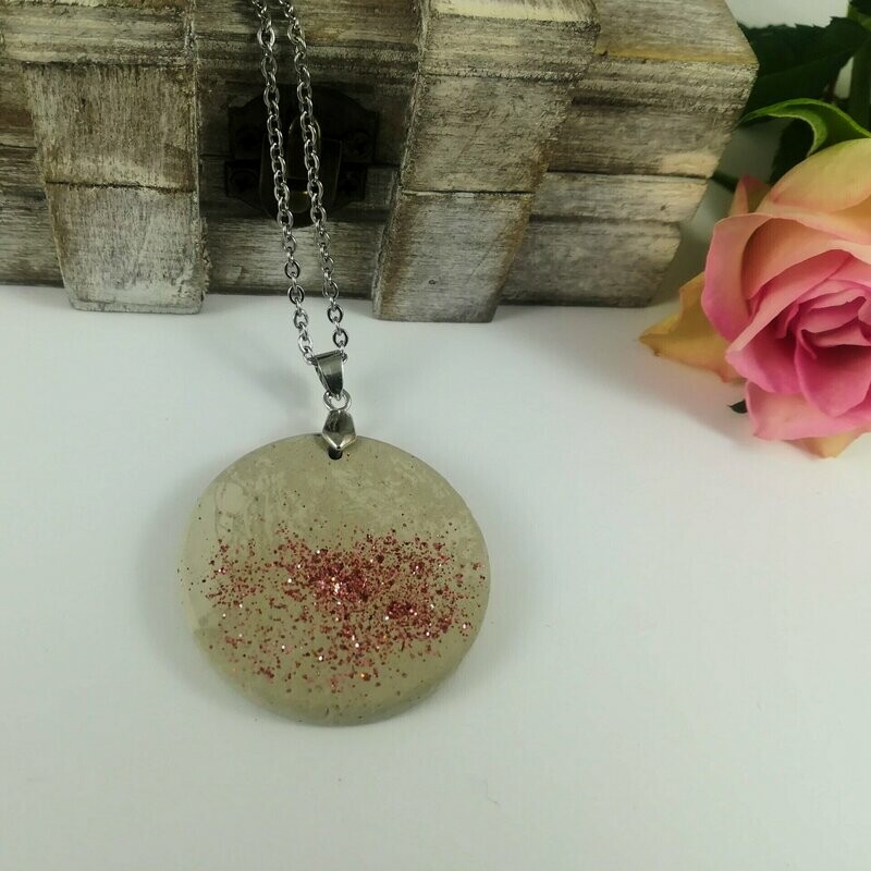 Beton Schmuck Halskette rund grau rosa