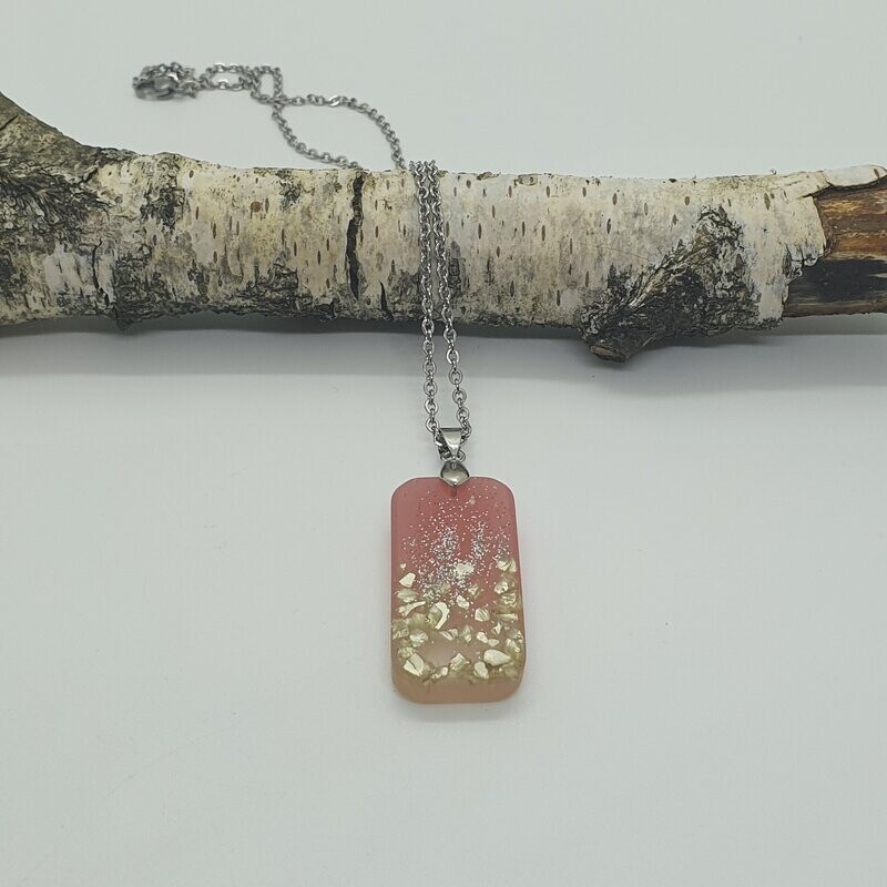 Halskette Schmuck aus Kunstharz rosa silber rechteckig