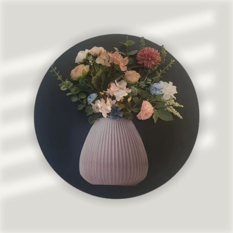 Wandkunst Blumenvase mit 3D Blumenstrauß runde Leinwand