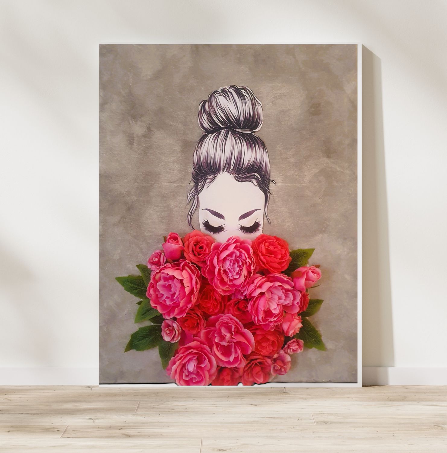 Wandkunst Mädchen Rosenstrauß