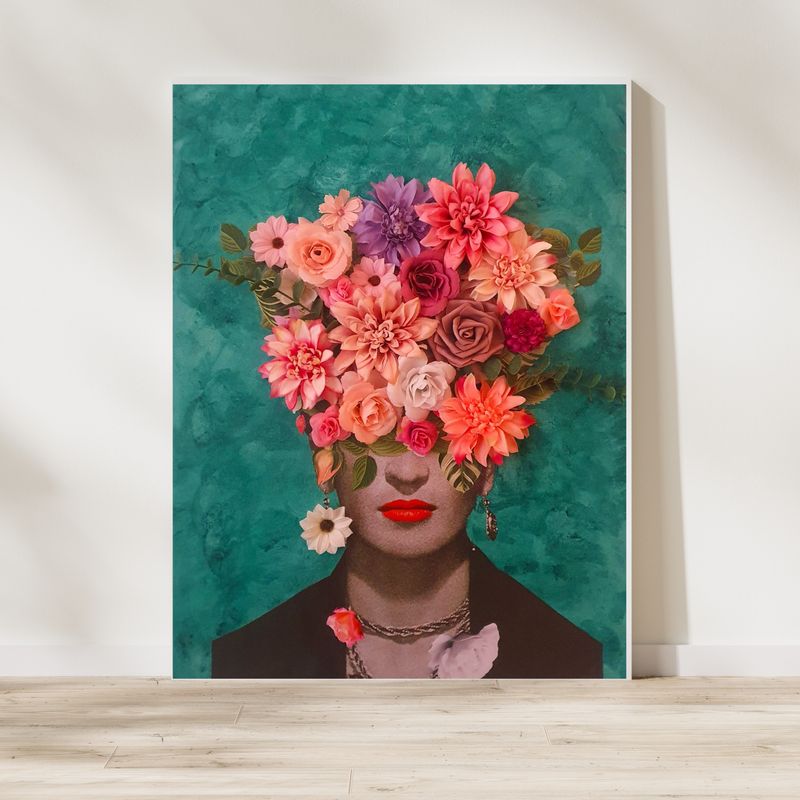 Wandkunst Frida Kahlo Flora mit 3D Blumenschmuck