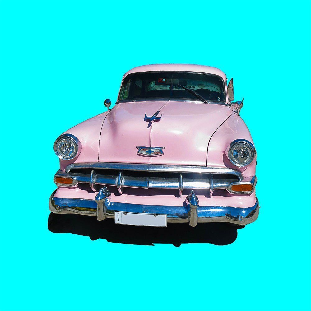 Kunstdruck auf Leinwand Quadratisch Oldtimer rosa türkis Pop-Art Kunstdruck auf Leinwand Quadratisch Oldtimer rosa türkis Pop-Art