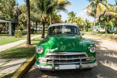 Kunstdruck auf Leinwand Grüner Oldtimer in Kuba
