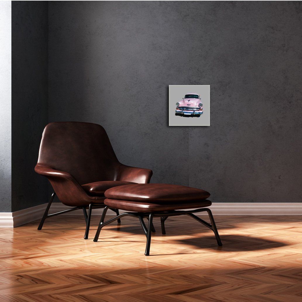 Kunstdruck auf Leinwand Quadratisch Oldtimer rosa grau Retro Kunstdruck auf Leinwand Quadratisch Oldtimer rosa grau Retro