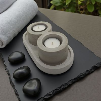 Beton Deko Tablett mit 2 Teelichthaltern