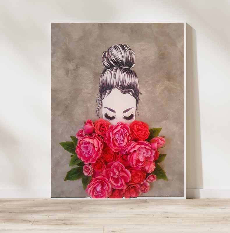 3D-Bild Wandbild Mädchen Rosenstrauß