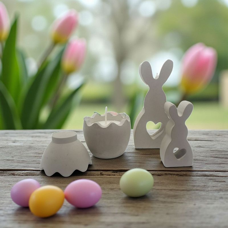 Oster Figuren Set aus Beton mit Osterei-Kerze aus Sojawachs