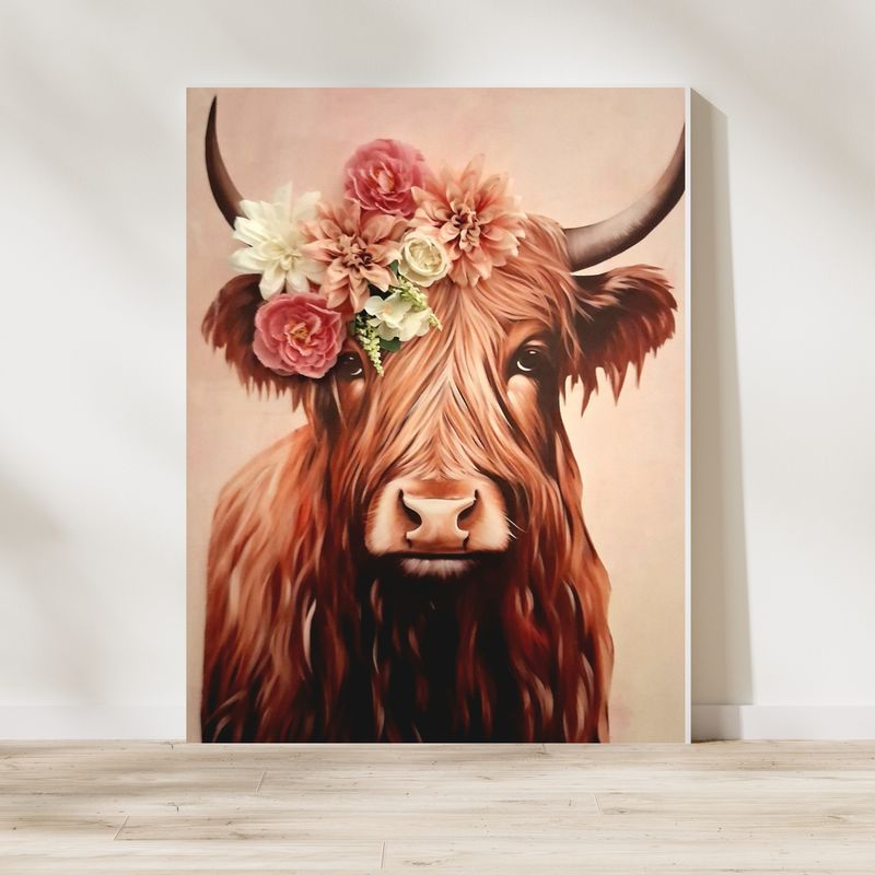 3D-Bild Wandbild Highlandrind mit Blumen 3D-Bild Wandbild Highlandrind mit Blumen