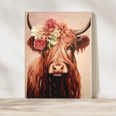 3D-Bild Wandbild Highlandrind mit Blumen 3D-Bild Wandbild Highlandrind mit Blumen