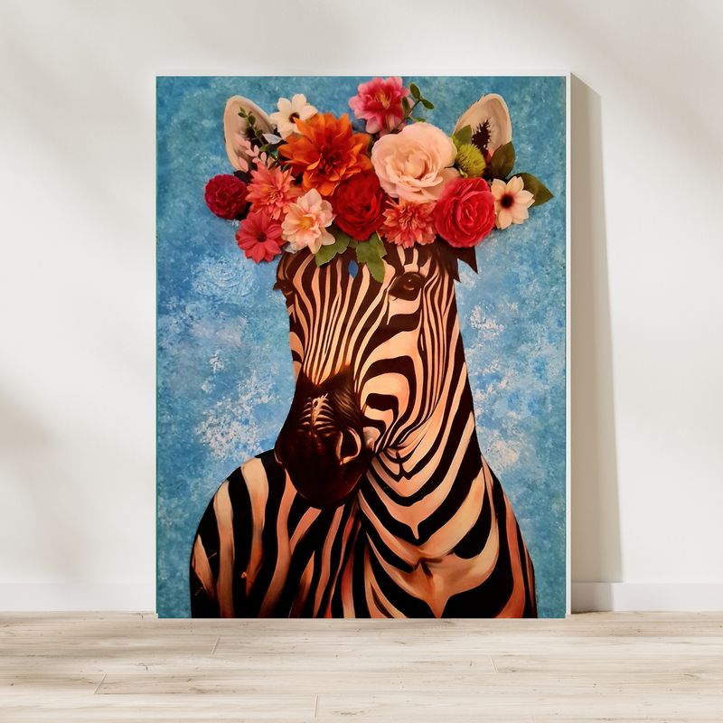3D-Bild Wandbild Zebra mit Blumenkranz – Moderne Tier Wanddeko 3D-Bild Wandbild Zebra mit Blumenkranz – Moderne Tier Wanddeko