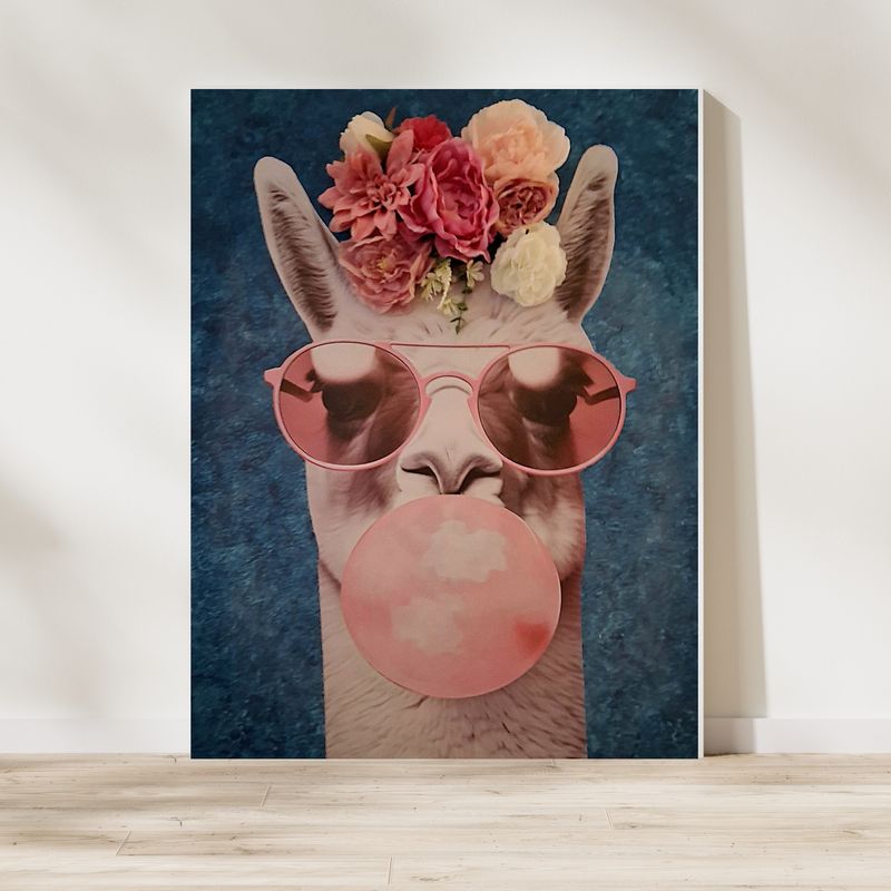 3D-Bild Wandbild Lama mit Kaugummi und Blumenkopf Pop-Art 3D-Bild Wandbild Lama mit Kaugummi und Blumenkopf Pop-Art