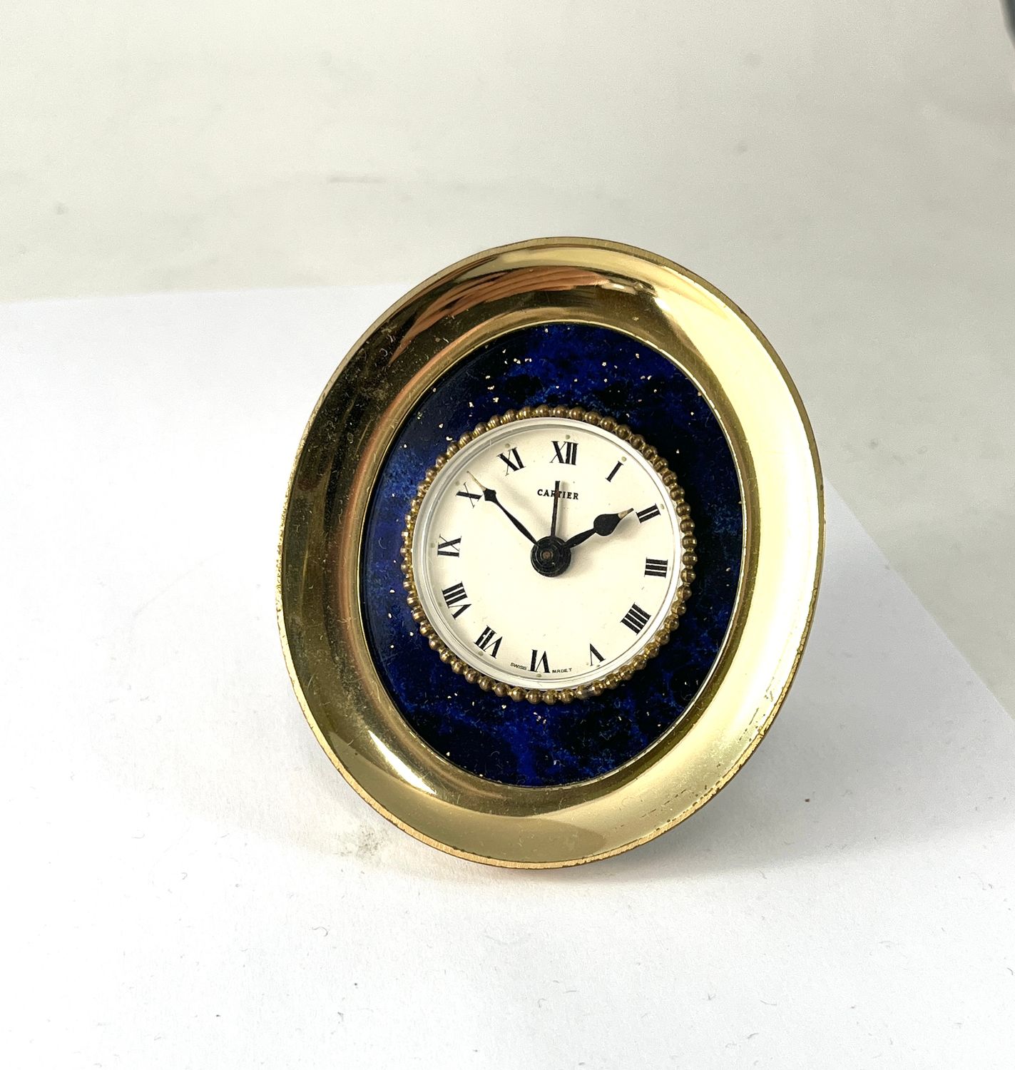 Cartier mecanical Clock, Reisewecker, ca. 1970ties, Gold und Lapis