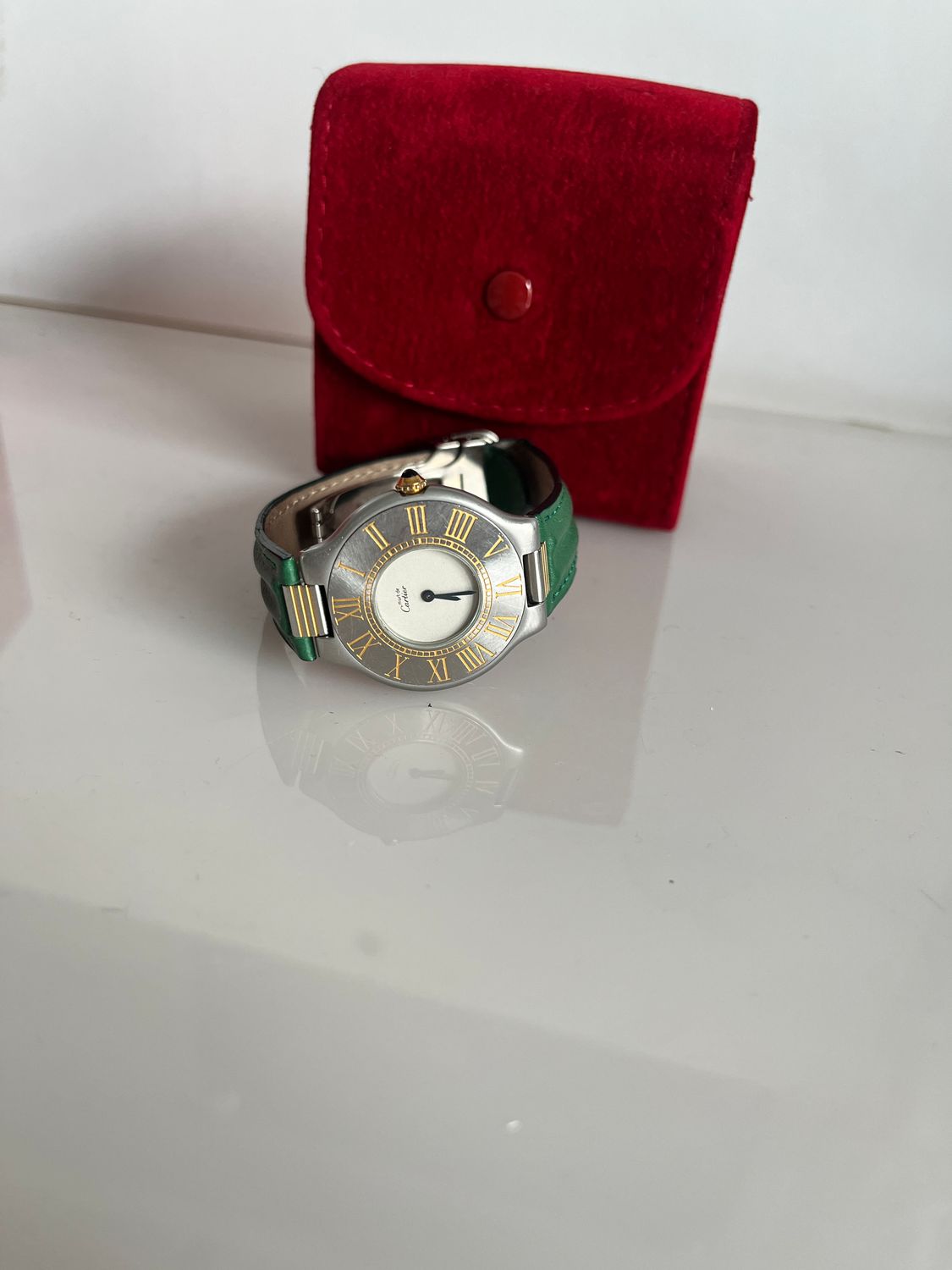 Cartier must21 GM/LM erste Version, Lederband Grün und Falstschliesse Unisex