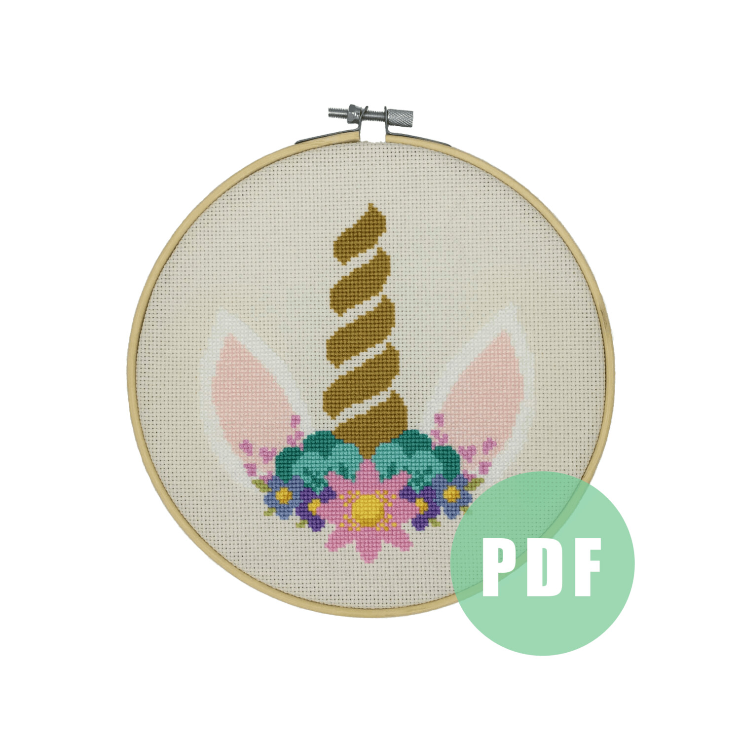 Floral Unicorn Cross Stitch Pattern