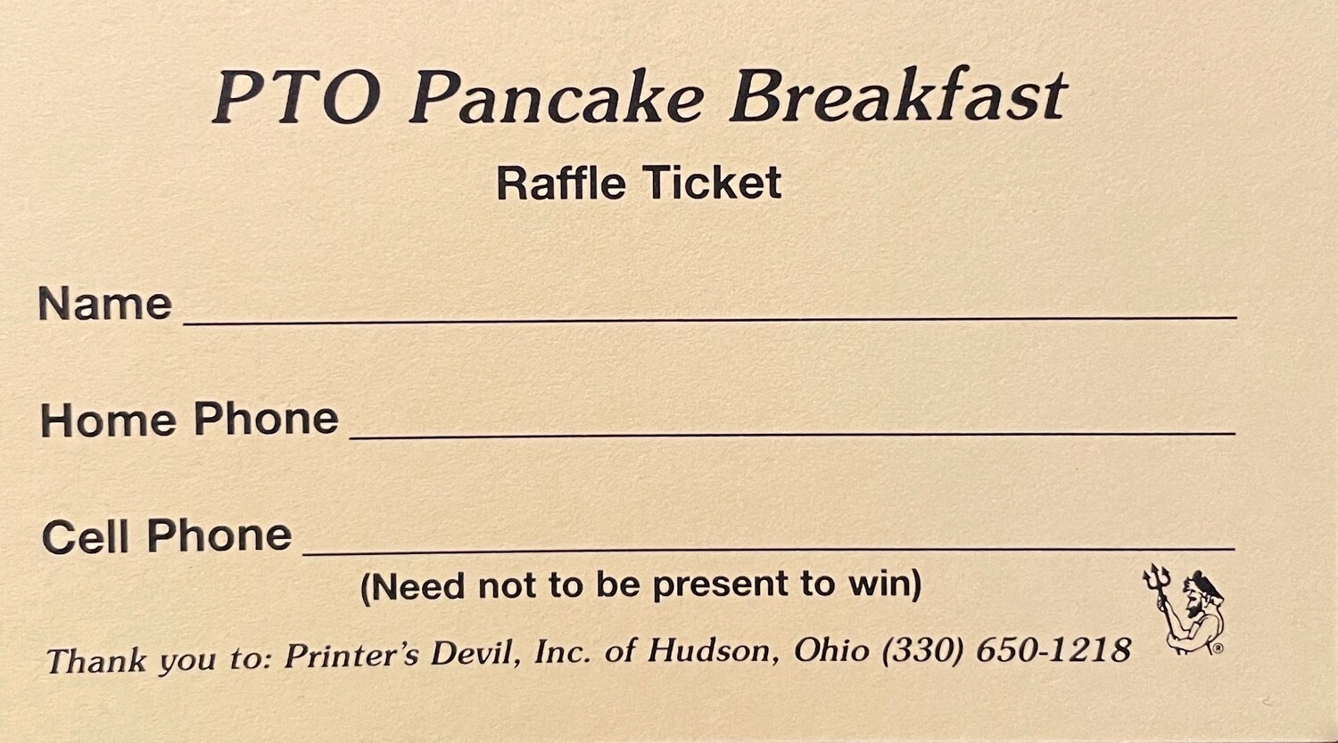 Pancake Breakfast: Pre-Sale Raffle Tickets, 1 pack of 15 tickets for $10