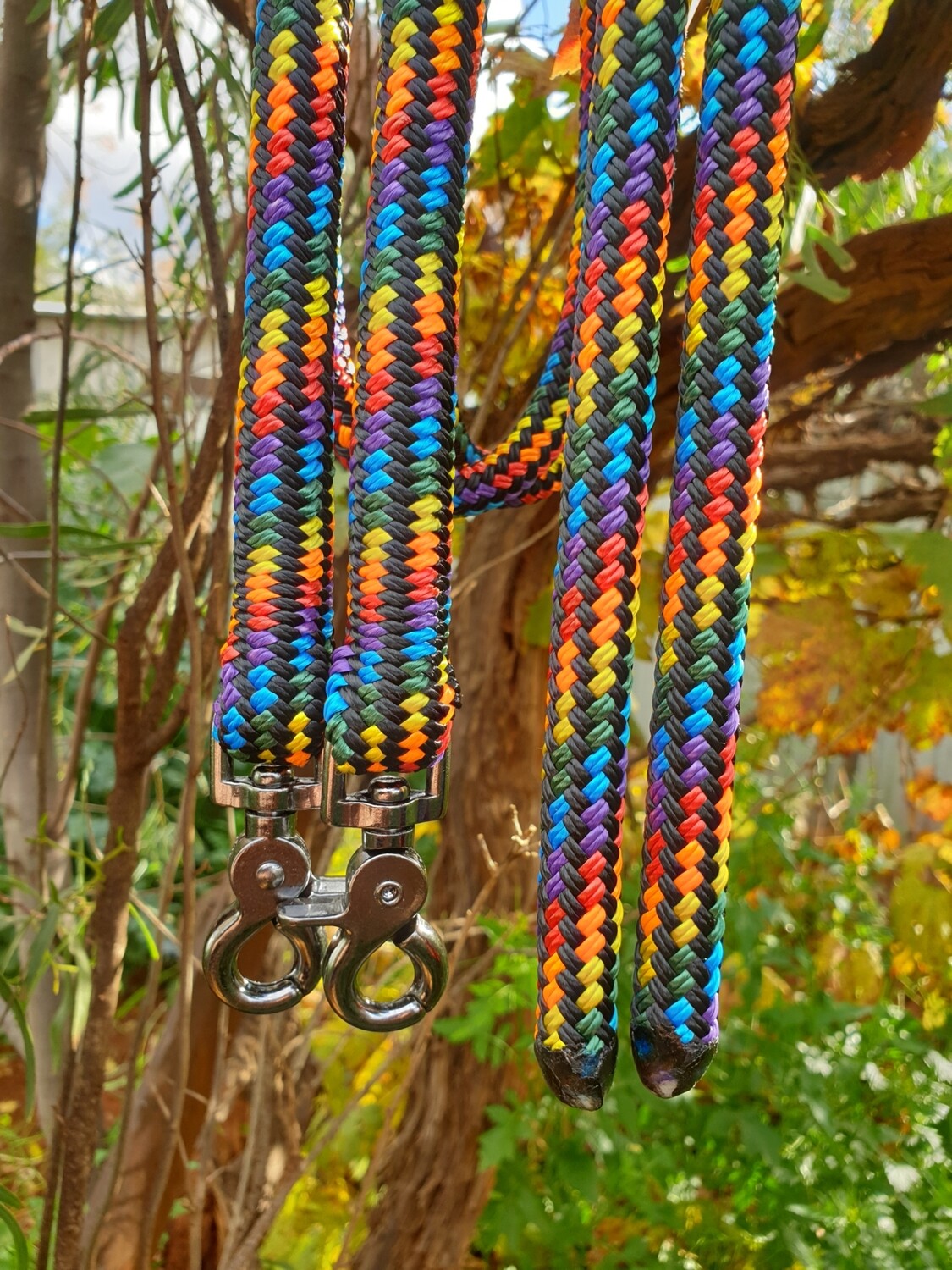 Black Rainbow Rope Reins with Trigger Clips