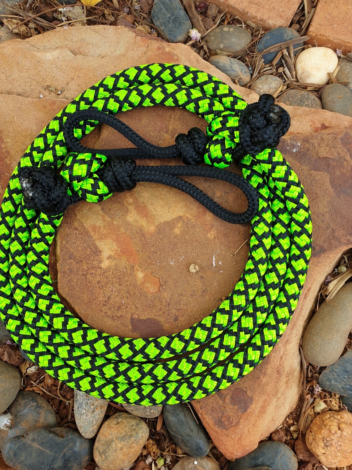 6ft Lime Green/Black Diamonds Joined Rope Reins