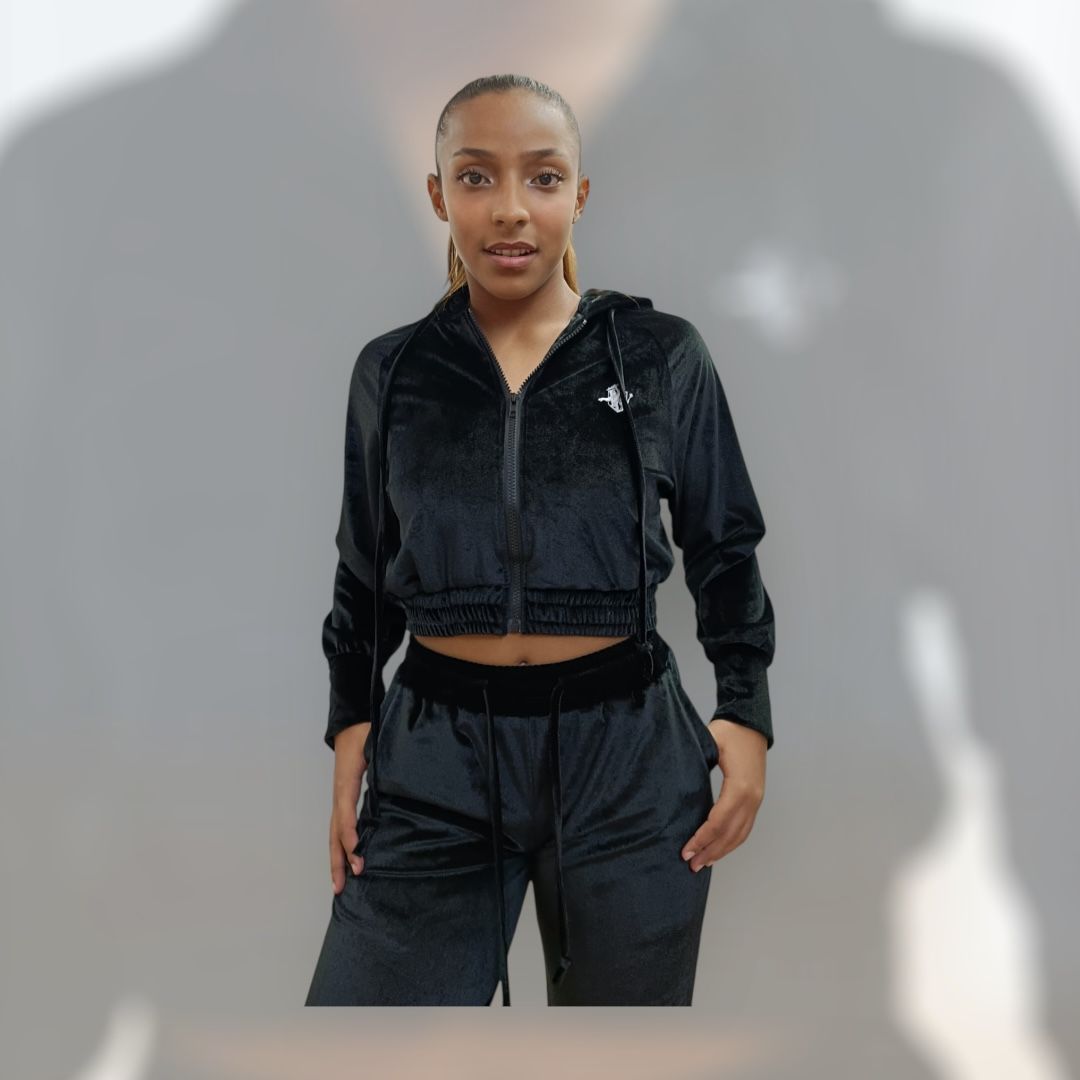 Hermes Black Velour Heritage Hoodie – Heritage-Inspired Women’s Activewear | Hera Zeus