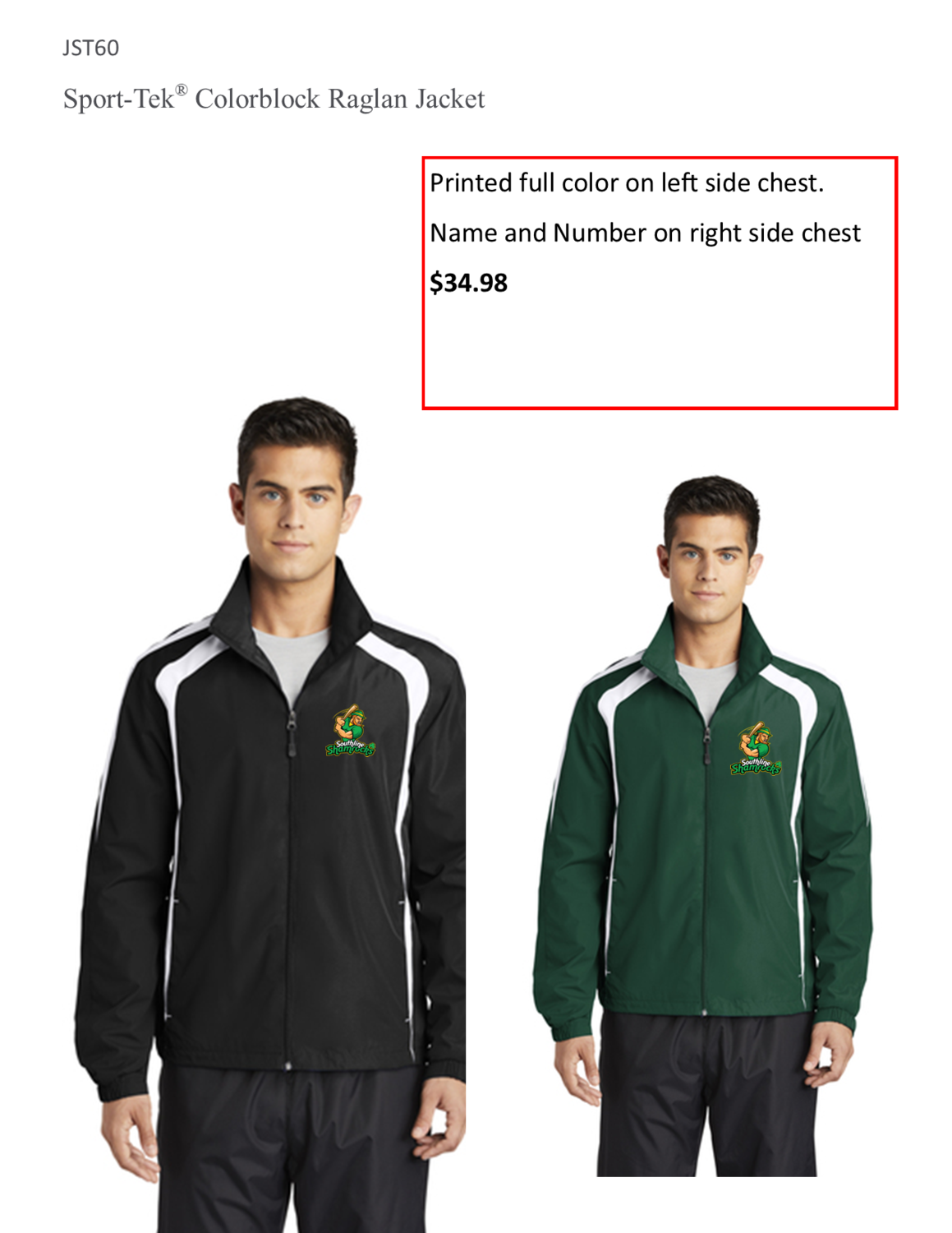 Southline Shamrocks Baseball SPORT TEK WIND JACKET