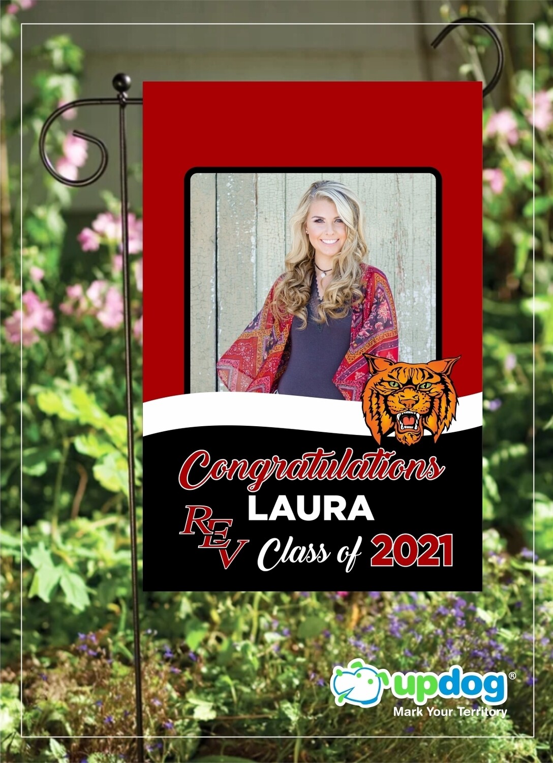 REV High School - Personalized Photo and Name, Class of 2021 Senior Graduation Garden Flag, Class of 2021 Garden Flag, Congratulations Garden Flag