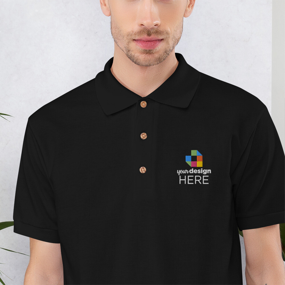 Embroidered Polo Shirt, Color: Black, Size: S