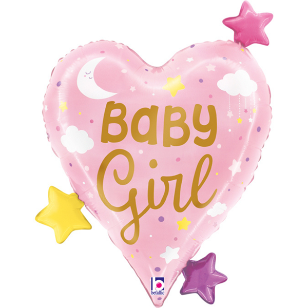 Baby Girl Hearts &amp; Stars Balloon