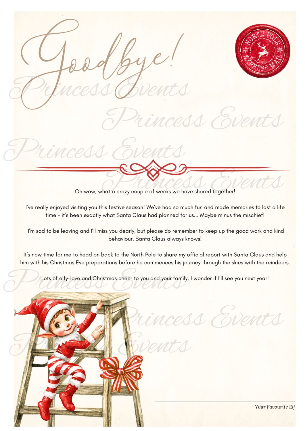 Personalised Elf Goodbye Letter