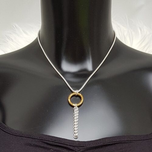 “Circle of Life” 7 – sterling silver Persian chainmail & 24k yellow gold vermeil ring necklace