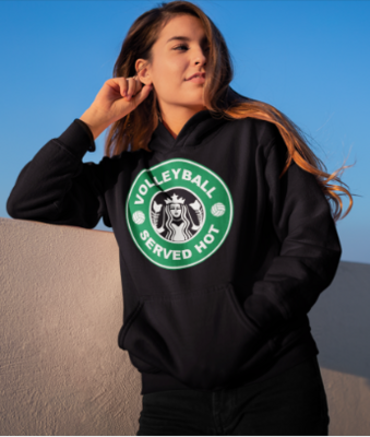 Starbuck&#39;s style Volleyball Served Hot Graphic Hoodie