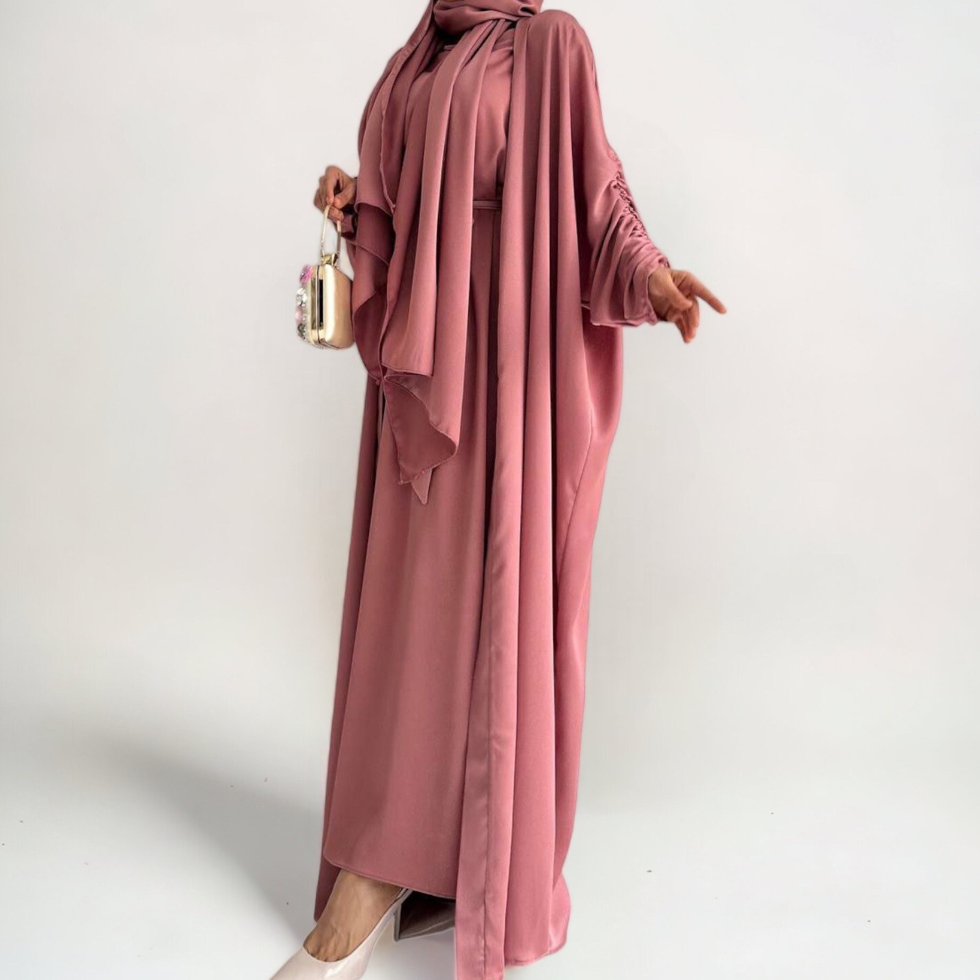 Zweiteiler Satin Abaya / Apricote
