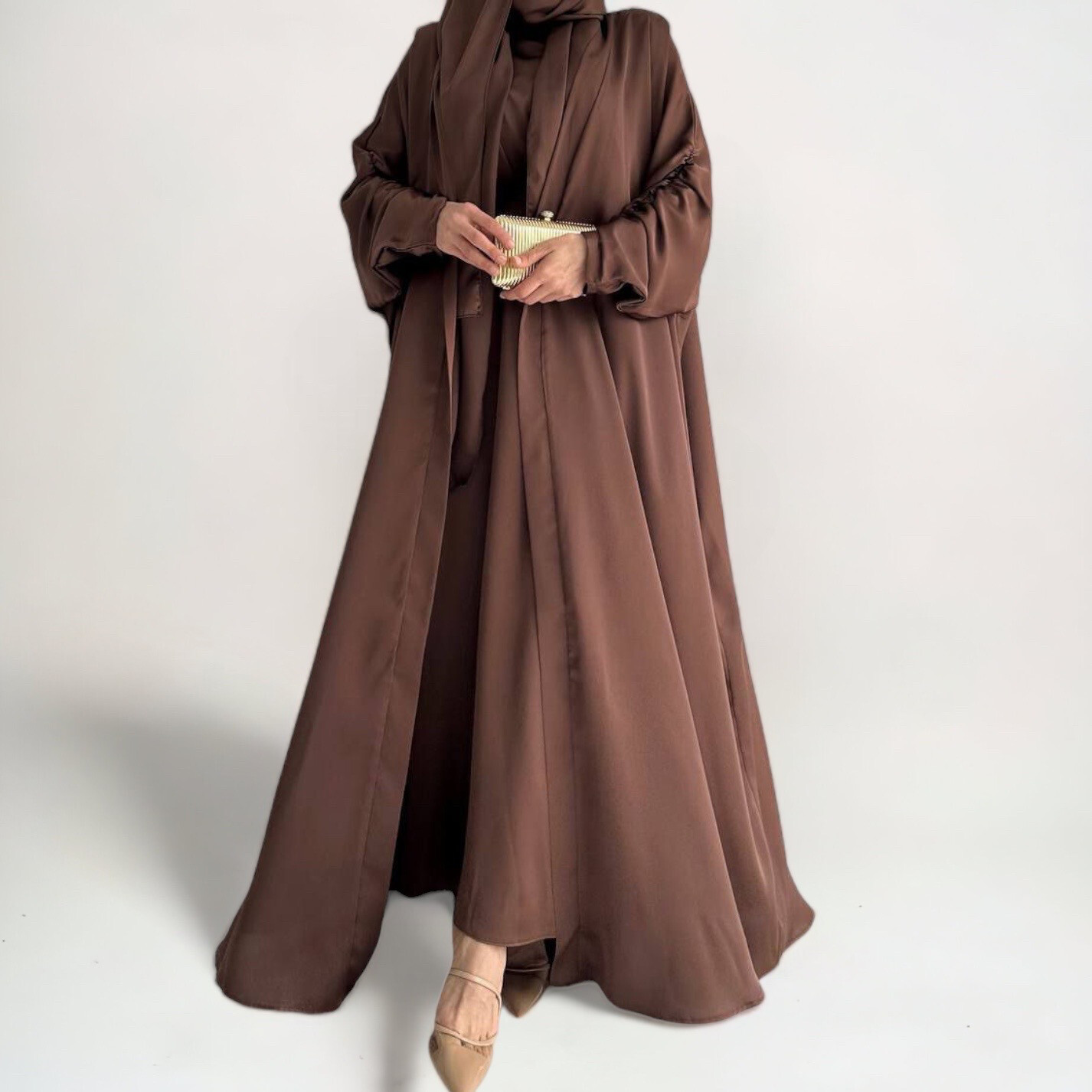 Zweiteiler Satin Abaya / Brown