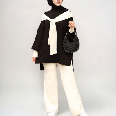 Gestrickter Zweiteiler / Black &amp; White