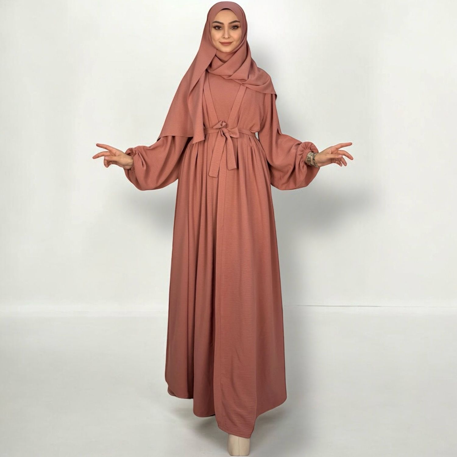  Abaya Set  ink. Hijab / Apricote
