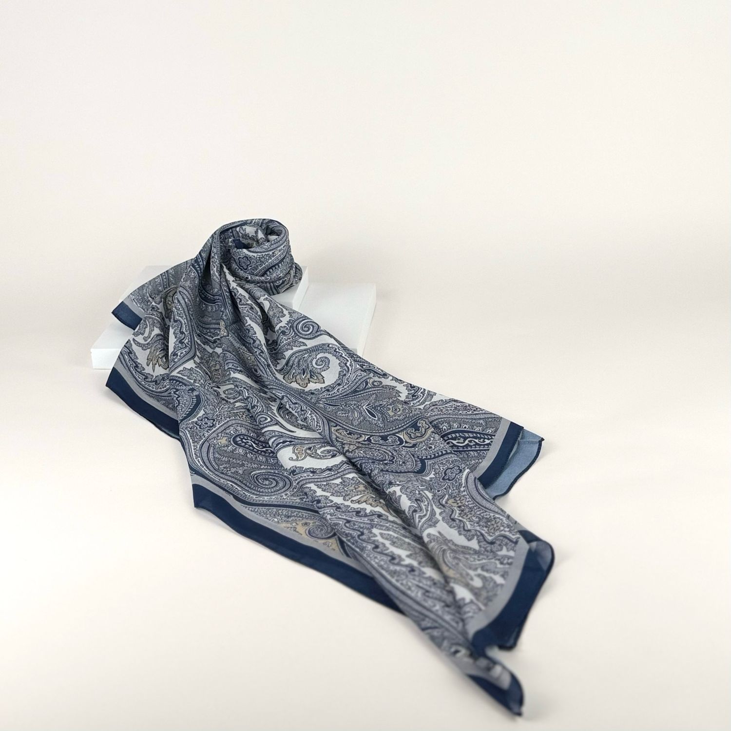 Printed Hijab - Navy Blue