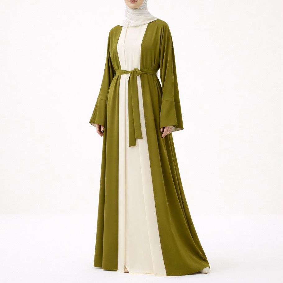 2 Set Abaya -  Green &amp; Creme