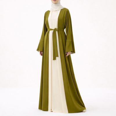 2 Set Abaya -  Green &amp; Creme