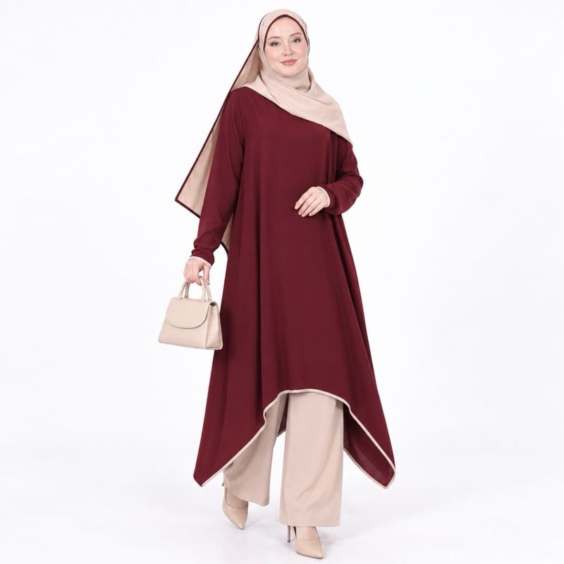 3 pieces Set / Burgundy &amp; Beige