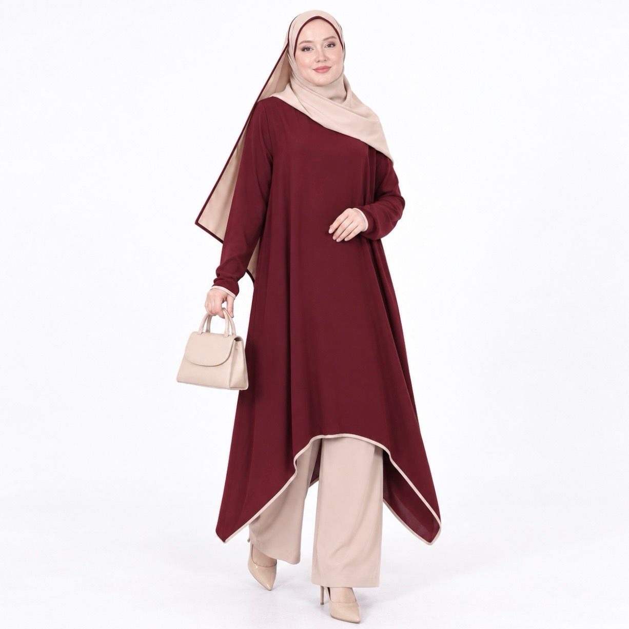 3 Piece Set / Burgundy &amp; Beige