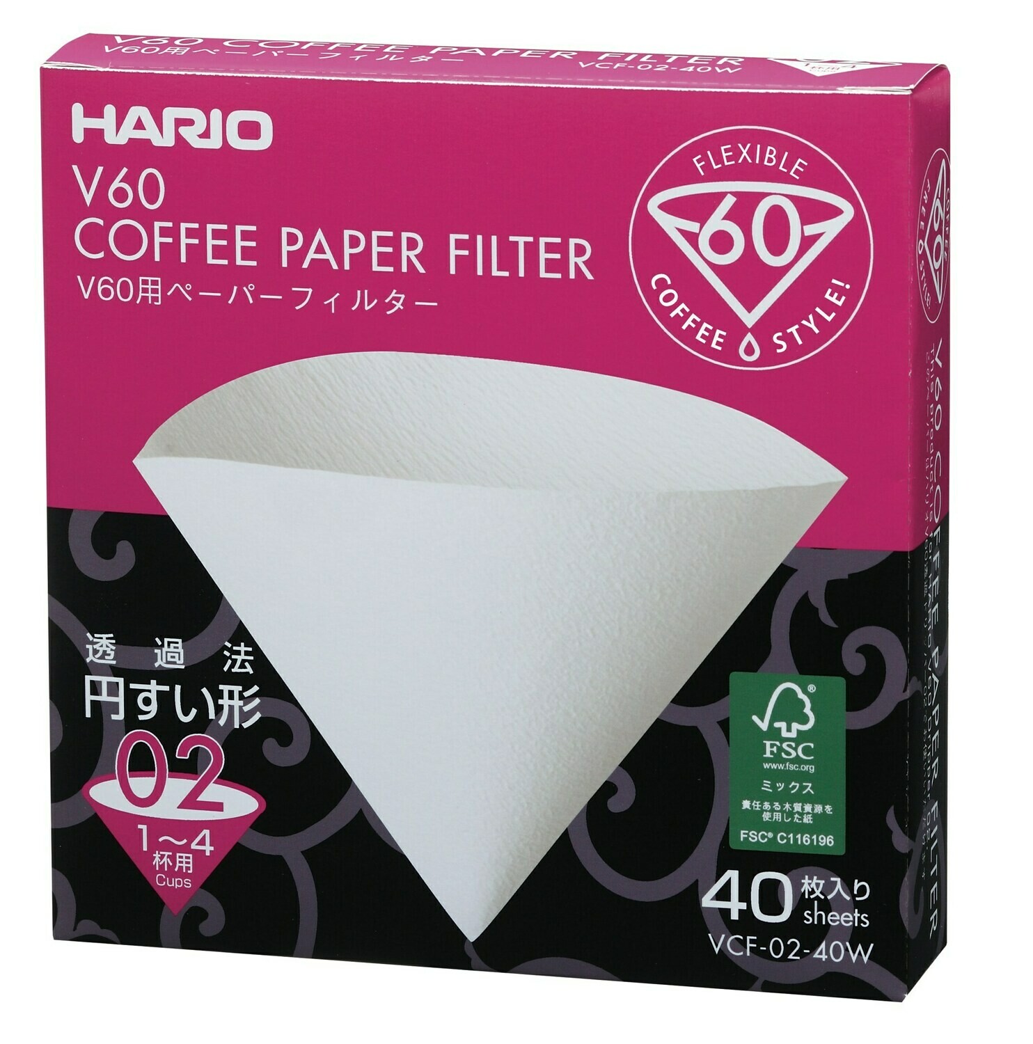 Hario V60 Paper Filter White 02, 40ct box