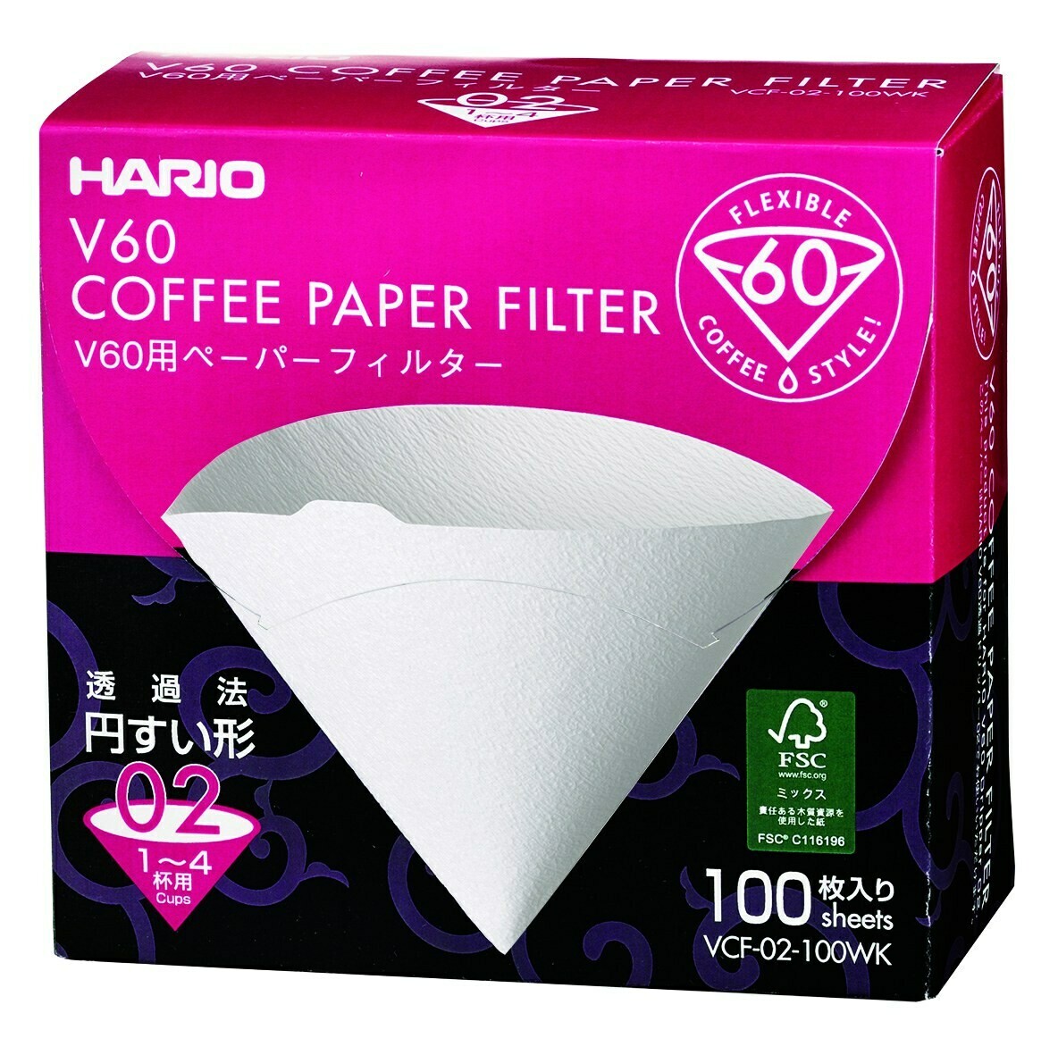 Hario V60 Paper Filter White 02, 100ct box