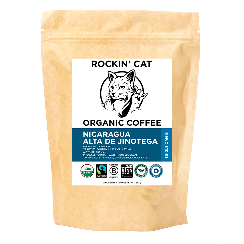 Rockin' Cat Organic Coffee - Nicaragua Alta de Jinotega - DECAF - Fairtrade - SMBC