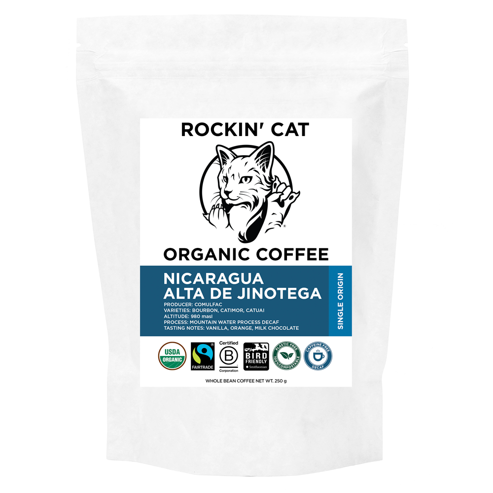 Rockin&#39; Cat Organic Coffee - Nicaragua Alta de Jinotega - DECAF - Fairtrade - SMBC
