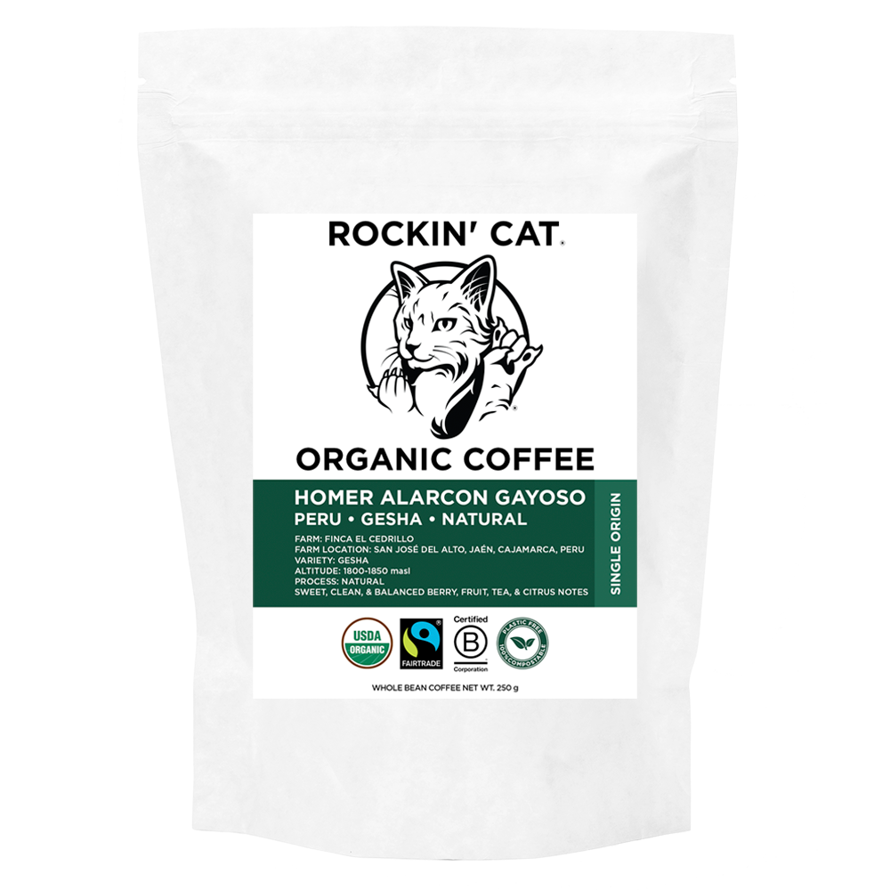 Rockin&#39; Cat Organic Coffee - Homer Alarcon Gayoso - Peru - Gesha - Natural Process - Fairtrade
