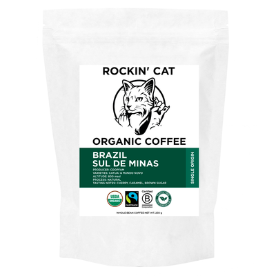 Rockin&#39; Cat Organic Coffee - Brazil Sul de Minas - Fairtrade - Monthly Subscription
