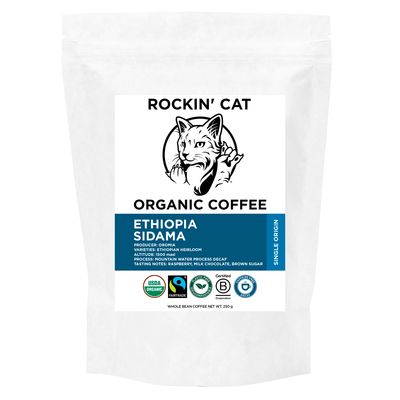 Rockin' Cat Organic Coffee - Ethiopia Sidama - Decaf - Fairtrade Rockin' Cat Organic Coffee - Ethiopia Sidama - Decaf - Fairtrade
