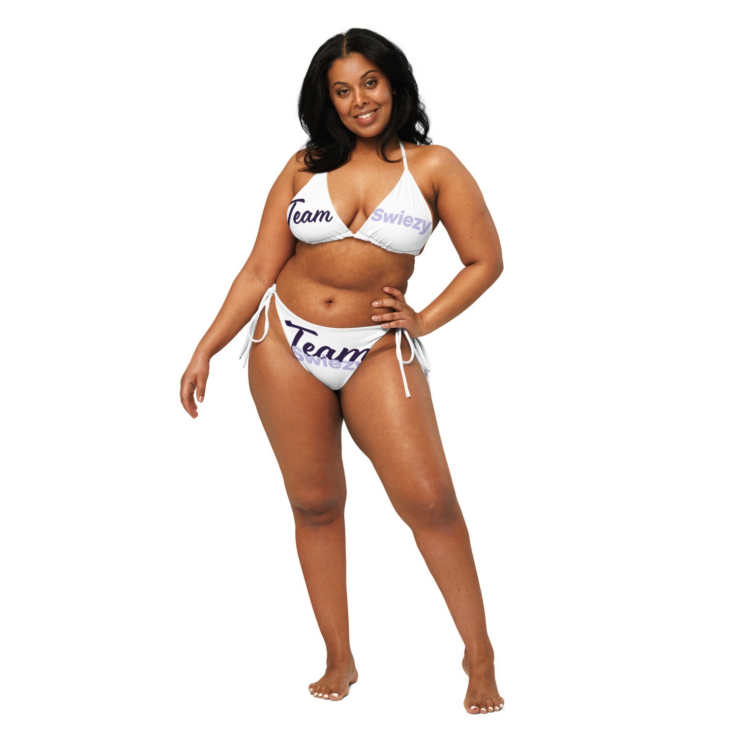 All-over Team Swiezy print string bikini