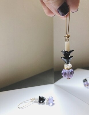 ir. Glass Candy Earrings - Light Purple/ Black