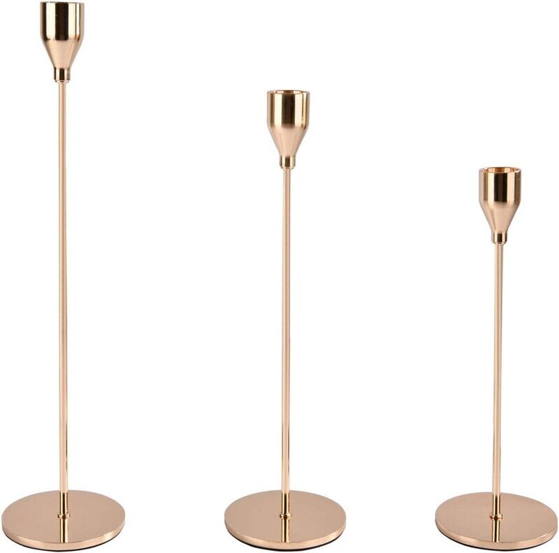 3er Set Stabkerzenständer, gold, Höhe 24, 29 und 34cm