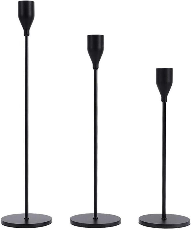 3er Set Stabkerzenständer, schwarz, Höhe 24, 29 und 34cm