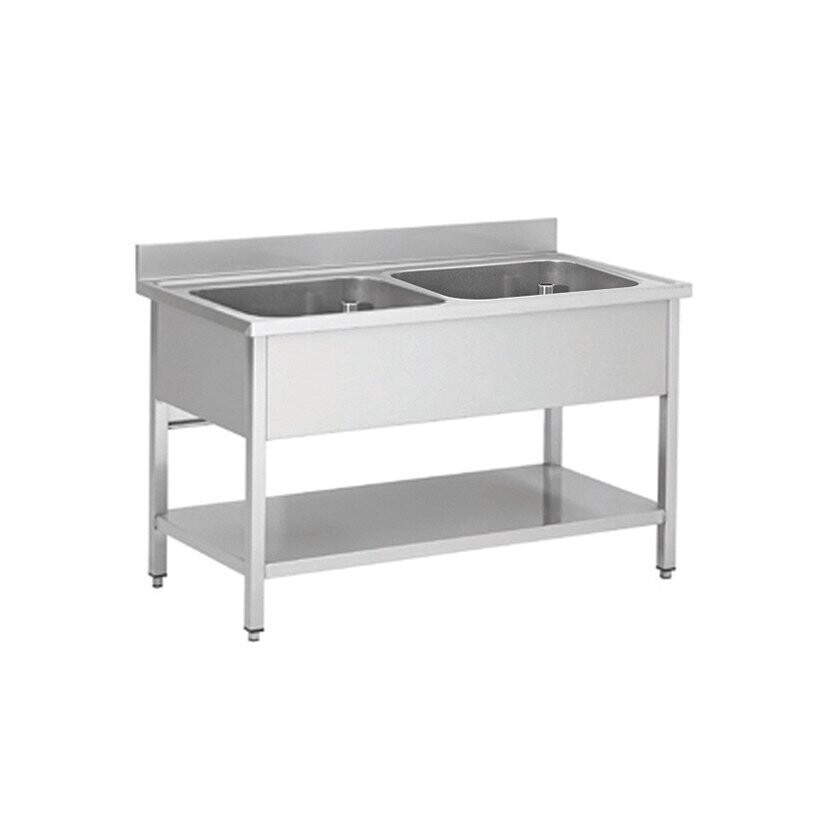 Topfspüle Edelstahl 2 Becken mittig,  Bautiefe 700mm